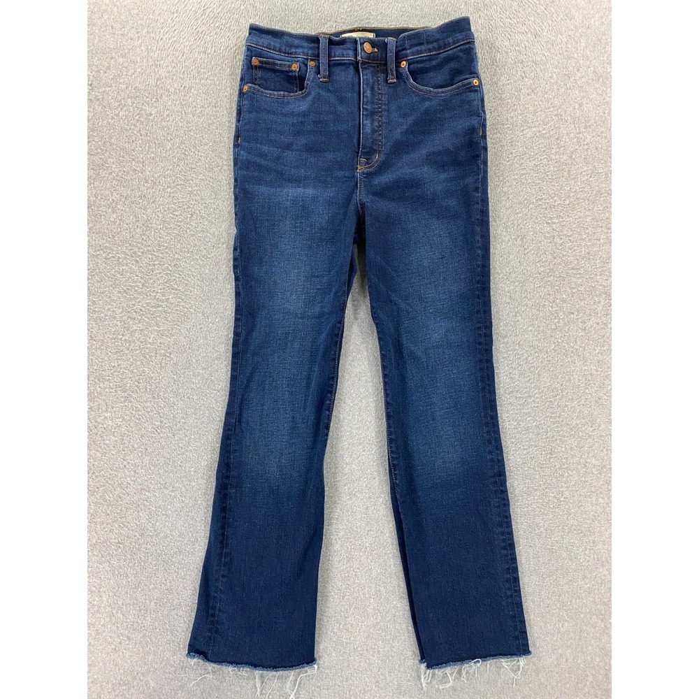 Madewell Skinny Flare Jeans Dark Wash High Rise Women's Size 29 Raw Hem Stretch